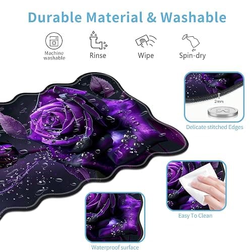 Desk Mouse Pad，Desk Mat for Keyboard and Mouse with Coasters,Durable Office Desk Mat 31.5"x 11.8", Large Gaming Keyboard Mouse Pad Non-Slip Rubber Pad-Purple Rose thumbnail 6