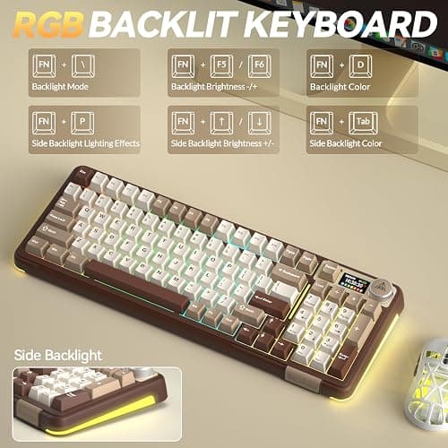 SOLAKAKA A99 Pro Mechanical Keyboard with LCD Screen & Metal Knob, Wireless Gaming Keyboard with BT5.0/2.4GHz/USB-C, Hot Swappable Creamy Keyboard, Gasket Structure, RGB Backlit, for Win/Mac thumbnail 8