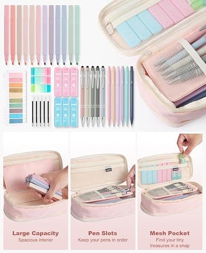39PCS Aesthetic School Supplies with Cute Pencil Case, 5X Ballpoint Pens with Stylus Tip, 12X Pastel Highlighters, 6X Mechanical Pencil Set 0.5&0.7mm, Suit for Preppy School College Essentials(purple) thumbnail 7