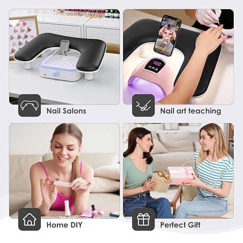 LIONVISON Arm Rest for Nails Tech: U Shaped Adjustable Height Armrest | Ergonomic Nail Hand Rest Stand PU Leather with Rotating Phone Holder for Nail Salon Manicurist - Long-Lasting Black thumbnail 7