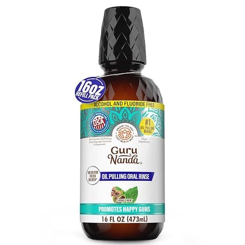 GuruNanda CocoMint Oil Pulling Mouthwash for Complete Oral Hygiene, 7 Essential Oils & Vitamins for Happy Teeth & Gums & Fresh Breath, Alcohol-Free, 16 oz - Image 1