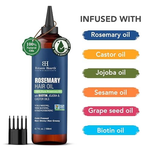 Botanic Hearth 100% Pure Rosemary Oil For Hair Growth (6.7 fl oz) Infused With Biotin, Jojoba & castor Oil | Nourishing & Volumizing | Non GMO Verified - Rosemary - 6.7 Ounce thumbnail 2