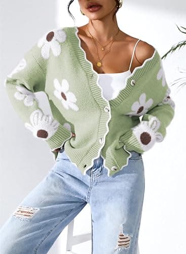Pink Queen Fuzzy Sweater Cardigan for Women 2025 Fashion Long Sleeve Flower Outerwear Button Down Open Front Cardigan Coat thumbnail 7