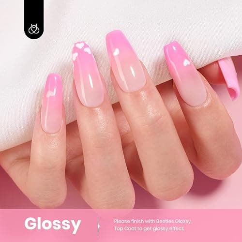 Beetles Pink Gel Nail Polish, 15ML Light Pink Nail Gel Polish Solid Color Soak Off UV LED Lamp French Gel Polish Colorful Bottle Manicure Gifts for Women First Crush thumbnail 2