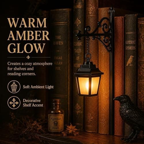 Library Lantern Mini Bookshelf Lamp, Vintage Hanging LED Book Shelf Lights | with Bookend-Style Base,Warm Decorative for Home Library,Study and Reading Corner,Enchanting Gift for Literary Lovers(3 PCS) thumbnail 3