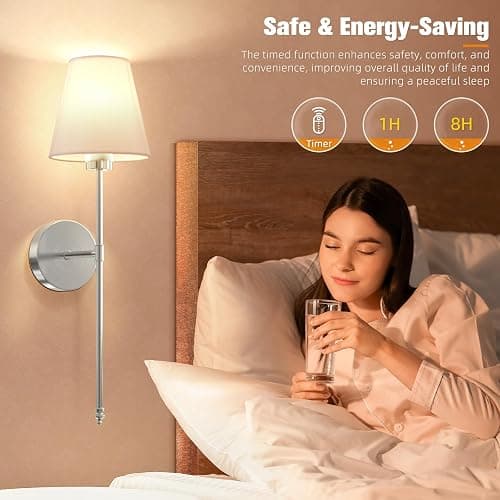 NIORSUN Battery Operated Wall Sconce Set of 2,Brushed Nickel Rechargeable Wall Lights with 5200mAh Dimmable Detachable Bulbs and Remote, 10 Colors Wireless Sconces for Bedroom Living Room Hallway thumbnail 6