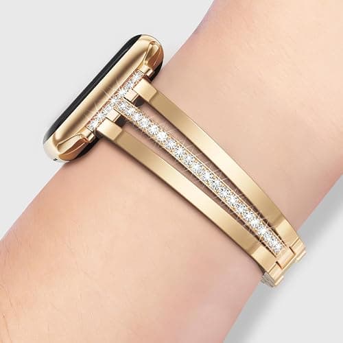 AIRSPO Slim Gold Band Compatible with Apple Watch 38mm 40mm 41mm 42mm 44mm 45mm 46mm Women Thin Metal Strap Dressy Jewelry Bracelet with Bling Diamond for iWatch Bands Series 10 9 8 7 6 5 4 3 SE thumbnail 4