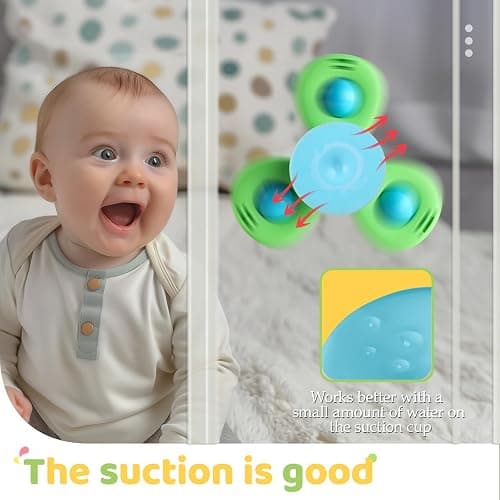 ALASOU 3PCS Suction Cup Spinner Toys for 1 Year Old Boy Girl|Spinning Top Baby Toys 12 18 Months|1 2 Year Old Boy Birthday Gift|Baby Bath Toy for Kids Ages 1-3|Sensory Toy for Toddlers 1-3 thumbnail 8