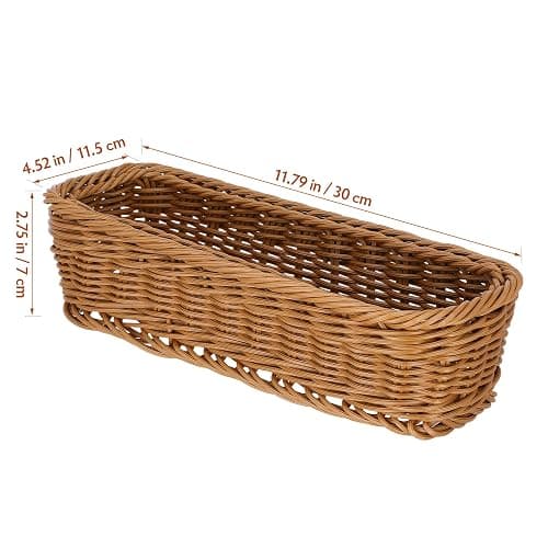 DECHOUS 3 Pack Wicker Plastic Silverware Organizer - Woven Rectangular Kitchen Flatware Tray Cutlery Storage Basket for Countertop Party Table thumbnail 3