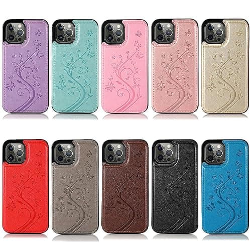 YAOZOCASE for iPhone Case,Retro Slim PU Leather Flower Butterfly Pattern Wallet,Card Holder Slots Full Body Military Grade Protection Soft Shockproof Phone Case (Blue,iPhone 14) thumbnail 6