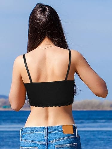 3 Pieces Women's Rib Knit Cami Tops Lace Trim Camisole Sleeveless Adjustable Strap Crop Top Solid Cami for Women thumbnail 6