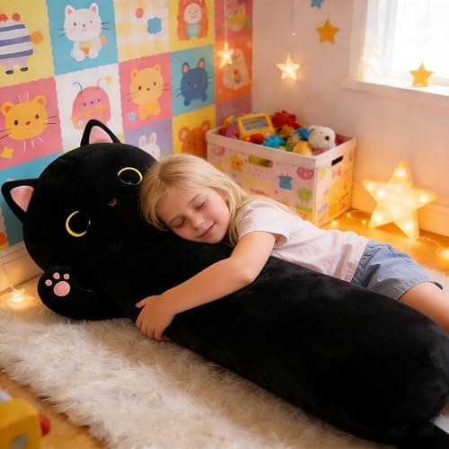 MaoGoLan Long Cat Body Pillow for Kids, 44'' Big Kitten Plush for Adults, Big Black Cat Stuffed Animal for Girl, Large Kitten Plush Throw Pillow for Mother's Day Birthday Gift, Baby Shower Party Decor thumbnail 5