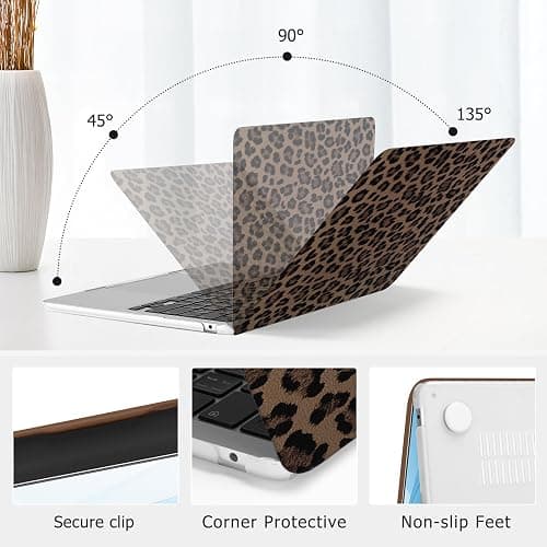 MOSISO Compatible with MacBook Air 13 inch Case M5 M4 M3 M2 | Cheetah Spots PU Leather Coated Hard Shell&Keyboard for MacBook Air 13.6 inch Case 2026-2022 A3449 A3240 A3113 A2681, Brown thumbnail 3