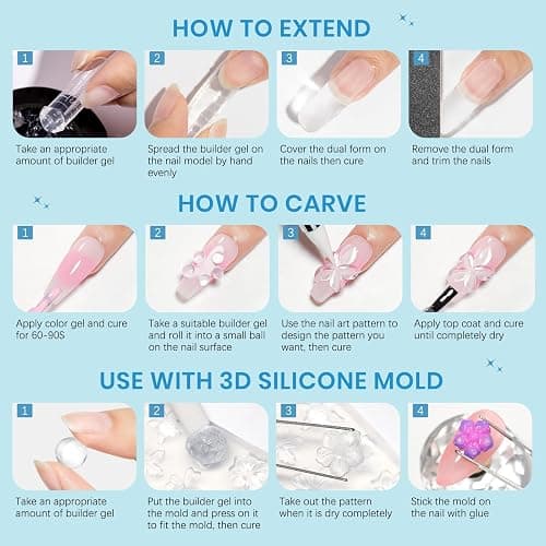 3D Sculpting Gel for Nail Art Clear Molding Gel for Nails with UV Nail Lamp | Non Stick Hand Hard Gel for Nails with Dual Form for Carving Patterns Decoration Nail Art Home Manicure DIY thumbnail 8