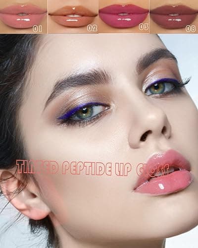 Tinted Peptide Lip Balm,4Pcs Hydrating Lipgloss Moisturizer Nude Pink Rose Red Liptint, Plumping Jelly Lip Treatment Balm Non-Stick Lips Glow Oil Mother's Lips Care Makeup Gift-01+02+03+08 thumbnail 2