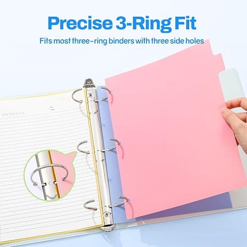 SUNEE 8 Tab Binder Dividers,Plastic Dividers for 3 Ring Binder,3 Ring Binder Dividers with Tabs for School Office Home Supplies,Pastel Color, 3 Set thumbnail 4