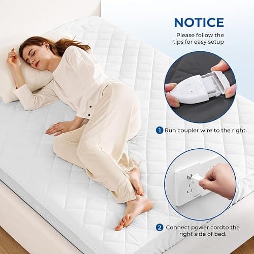 Heated Mattress Pad Twin Size Quilted Heating Electric Bed Warmer Luxury Comfort Heat Mattress Pad Cover Single Controller（10 Heat Setting | 1-12 Hours Auto Shut Off | with 8-21 Inch Deep Pocket） thumbnail 5