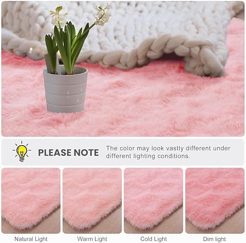 Aspire Homeware Rugs Living Room - Area Rugs Pink for Bedroom 60x110cm Anti Slip - Modern Super Soft Thick Pile Fluffy Shaggy Rug Non Shedding thumbnail 9