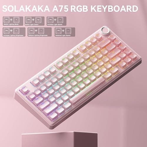 SOLAKAKA A75 Wireless Gaming Keyboard with Multifunction Knob, BT5.0/2.4GHz/USB-C, 75% Mechanical Keyboard, Hot-Swappable, Gasket Creamy Keyboard with RGB Backlit, Crystal Keycaps, for PC/Mac/PC thumbnail 6