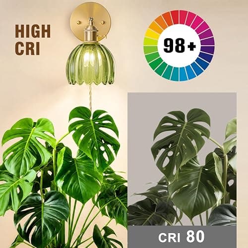 LINSEEDS Wall Mounted Grow Lights for Indoor Plants with Vintage Tulip Glass Shade, Switch and Power Cord, Decorative Hanging Plants Light for Growing thumbnail 6