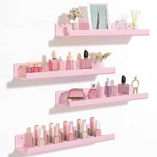 upsimples Acrylic Shelves for Wall Decor, 15" Display Shelf Perfume Organizer for Bathroom, Bedroom, Living Room, Floating Bookshelves for Kids, Pink, 4 Pack - Image 1