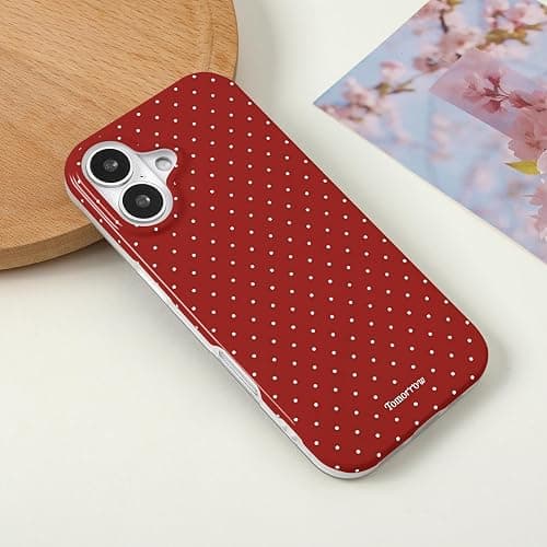 inewateri Compatible with iPhone 16 Case with Cute Fashion Polka Dot Aesthetics Design Simple Cases for Soft TPU Slim Protection Cover-Red thumbnail 4