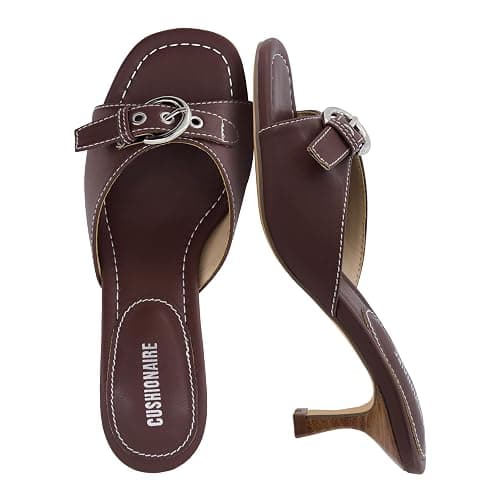 CUSHIONAIRE Belle Kitten Heels for Women with Buckle Accent, Comfortable Mule Dressy Womens Sandals - Image 1