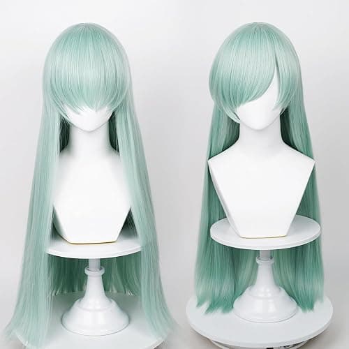 Probeauty Long Green Cosplay Wig Mint Anime Striaght Wigs + Hair Cap for Halloween Costume Party thumbnail 6