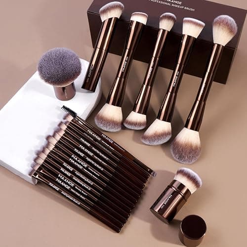 MAANGE 20 Pcs Makeup Brushes with Gift Box, Double-End Multi-functional Makeup Brushes for Blending Liquid Powder Concealer Cream Blush Buffe,CoffeeBrown thumbnail 2