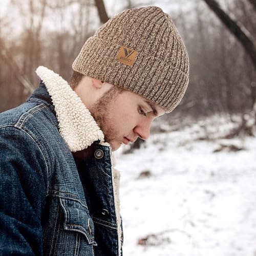 Vgogfly Lined Men Beanie Slouchy Knit Skull Cap Warm Stocking Hats Guys Women Striped Winter Beanie Hat thumbnail 6