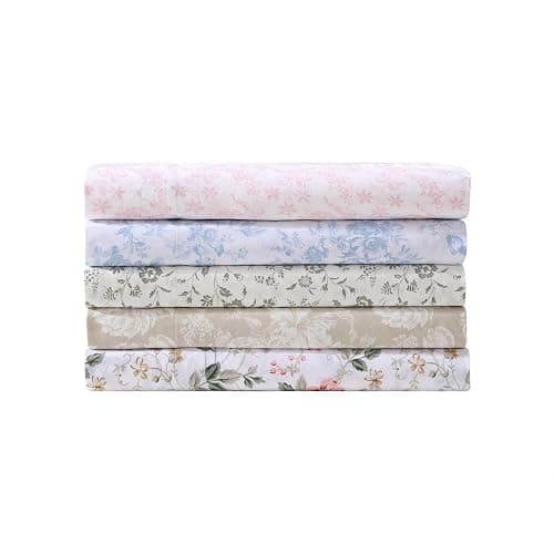 Laura Ashley - Twin Sheet Set, Crisp & Cool Cotton Percale Bedding with Deep Pockets, Lightweight for Year Round Comfort, Bed Sheets with Matching Pillowcases (Antoinette Pink) thumbnail 6