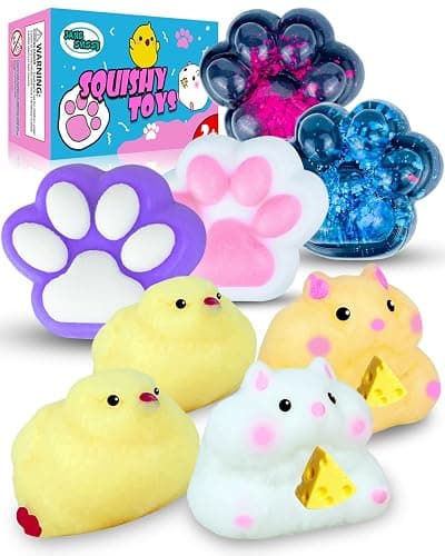 Taba Squishy Toys Pack,Fufu Toys Set,Squishies Set Include 4 Taba Cat Paws,2 Chick,2 Squishy Hamster,Stress Relief Toy, Mochi Squeeze Toys, Fidget Cute Stuff for Girls, Boys, Kids and Adults - Image 1
