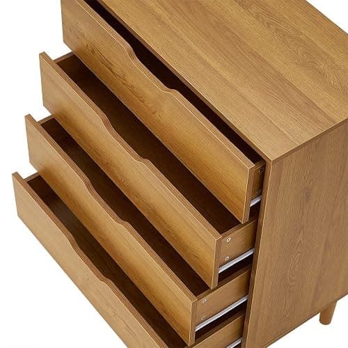 Panana Wooden Chest of 4 Drawers, Modern Bedside Cabinet Storage Organiser Unit Wooden Leg Living Room Hallway Bedroom Office Oak thumbnail 5