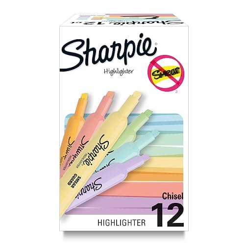 Sharpie® Tank Highlighters, Mild Pastel Colors, Assorted, Chisel Tip, 12 Count - 1 Count (Pack of 12) - Image 1