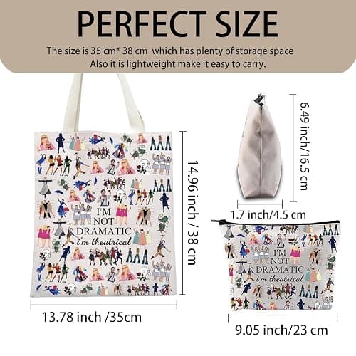 2PCS Broadway Musical Theatre Gift Makeup Bag and Tote Bag I'm Not Dramatic I'm Theatrical Theatre Gift Broadway Fan Cosmetic Bag Zipper Pouch Canvas Tote Bag with Inner Pocket Theatre Fans Gift thumbnail 4