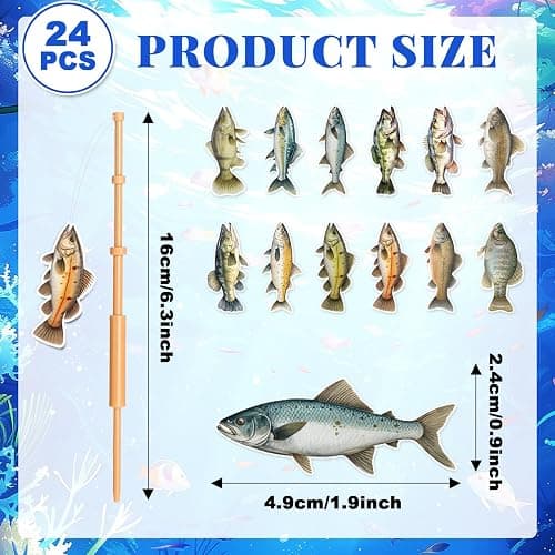 24Pcs Gone Fishing Mini Pole Picks Fish Rod Pole for Tropical Appetizer Pick Decoration Little Fisherman Cupcake Pole Picks Party Supplies Bulk for Fishing Birthday Party Drink Cake Decor thumbnail 3
