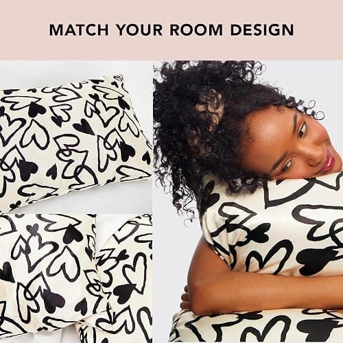 Kitsch Satin Pillowcase with Zipper for Hair & Skin, Softer Than Silk Pillow Cases Queen, Wrinkle-Free, Smooth and Cooling Satin Pillow Covers, Standard Size 19"x26" - Heart thumbnail 6