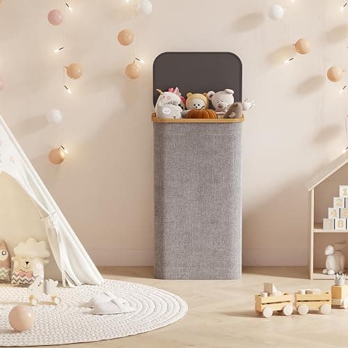 Lifewit 100L Laundry Basket with Lid, Clothes Hampers for Laundry with Bamboo Handles and 1 Removable Bag, Large Foldable Laundry Hamper for Bedroom, Bathroom, Dorm, Laundry Room, Light Gray thumbnail 9