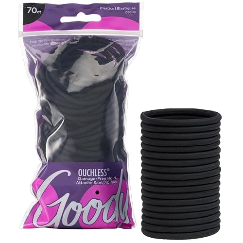 Goody Ouchless Hair Elastics | No Pull, No Breakage, Tangle-Free Hold | Long-Lasting Black Ponytail Holders for Thick, Curly, Coily & Textured Hair | 70 Count for Women & Men - Image 1