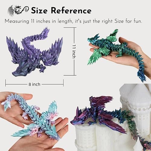 GemmiCho 3D Printed Dragon with Wings, Crystal 3D Printed Dragon, 3D Printed Animals, 3D Printed Movable Animals, Home Office Decor Executive Desk Toy (Dark Red) thumbnail 2