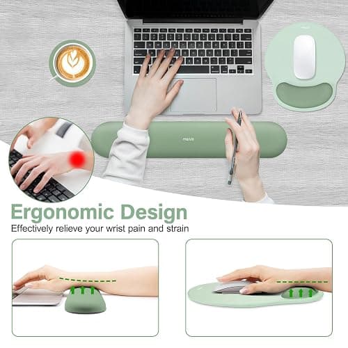 MOSISO Wrist Rest Support for Mouse Pad&Keyboard Set, Circle Curved Ergonomic Mousepad&Coaster Non-Slip Base Home/Office Pain Relief&Easy Typing Pad with Soft Cloth&Silicone Lining, Antique Green thumbnail 4