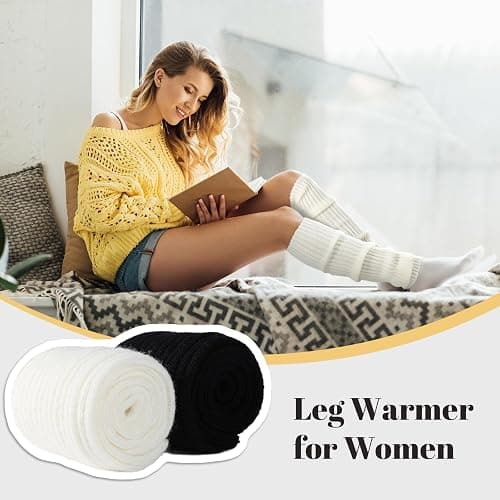 Passionbility Leg Warmers for Women 80s, Ribbed Knit Long Socks Leg Warmer | Leg Warmers Women Girls Y2k, Warm LegWarmer Long Socks for Party Yoga Sports Fashion Accessories, Medium Size Stretch Fit thumbnail 3