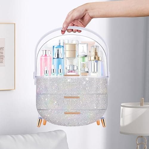 Ptesly Teen Girls Gift Makeup Organizer, Skincare & Jewelry Storage, Cosmetics Display Case, Makeup Holder, Bathroom Organizer (Bling Rhinestone) thumbnail 2