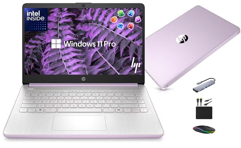 HP 14” Laptop Ultra-Portable Computer 2026 Student Business, MS Office, Copilot AI, Intel 4-Core CPU, 4GB RAM, 628GB Storage (128GB UFS+500GB Ext), Long Battery, MaxsolAccessory, Win 11 Pro, Lavender - Image 1