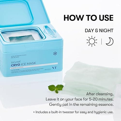 VT COSMETICS Cryo Ice Cool Mask, 30 Sheets, Cooling & De-Puffing Daily Sheet Mask, Hydrating Korean Face Mask, Xylitol & Hyaluronic Acid, K-Beauty Skincare thumbnail 6