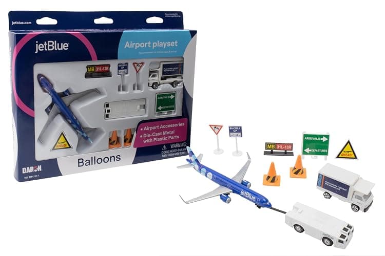 Daron 12-Piece jetBlue A321 Balloons Livery Airport Die-Cast Metal and Plastic Airplane, Vehicles, and Accessories Playset Toy and Collectible, for Age 3+ - Image 1
