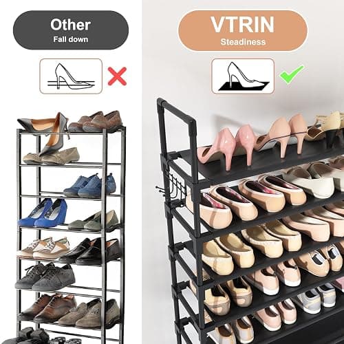 VTRIN 10 Tier Shoe Rack Tall Large Capacity 50 Pair Wide Shoe Organizer with Two Hooks Sturdy Metal Shoe Shelf for Entryway, Closet, Bedroom thumbnail 6
