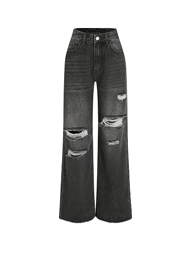 CIDER Women’s Ripped Jeans High Waisted Distressed Baggy Straight Wide Leg Pants - Image 1