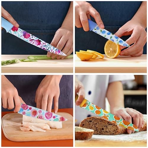 G.a HOMEFAVOR Knife Set for Kitchen, 16Pcs Stainless Steel Print Nonstick Coated Blade Kitchen Knives with Acrylic Stand, Multicolored thumbnail 6