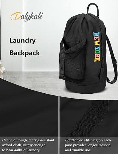 Dalykate Backpack Laundry Bag, Laundry Backpack with Shoulder Straps and Mesh Pocket Nylon Clothes Hamper Bag with Drawstring Closure thumbnail 7